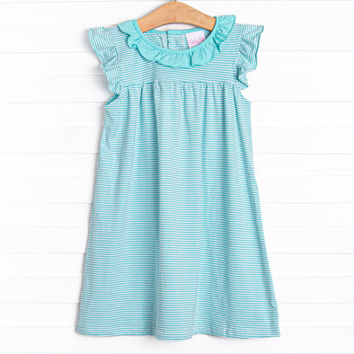 Hannah Flutter Sleeve Dress, Mint Stripe