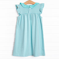 Hannah Flutter Sleeve Dress, Mint Stripe