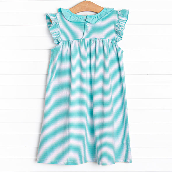 Hannah Flutter Sleeve Dress, Mint Stripe