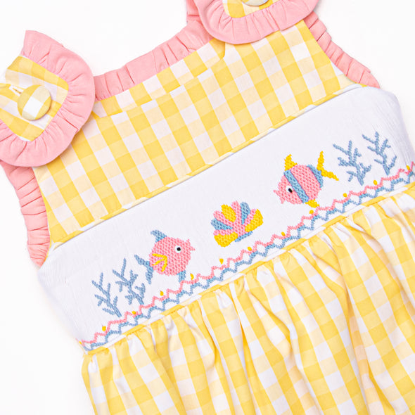 Fish Frills Smocked Bubble, Yellow