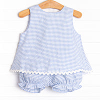 Stevie Gingham Bloomer Set, Blue