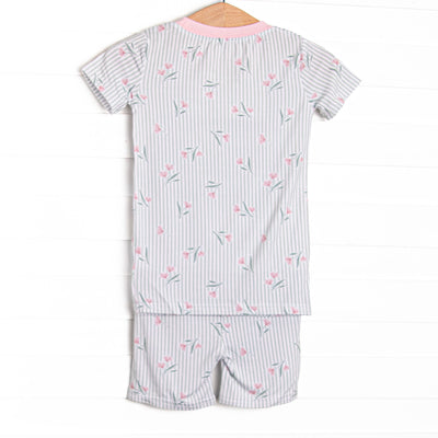Pinstripe Picks Bamboo Pajama Short Set, Green