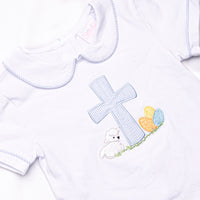 Sunday Gathering Applique Diaper Set, Blue
