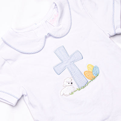 Sunday Gathering Applique Diaper Set, Blue