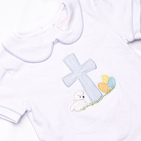 Sunday Gathering Applique Diaper Set, Blue