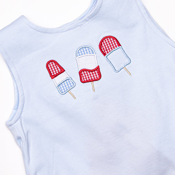 Popsicles and Patriotism Applique Diaper Set, Blue