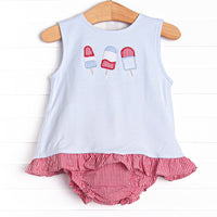 Popsicles and Patriotism Applique Diaper Set, Blue
