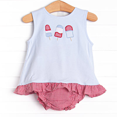 Popsicles and Patriotism Applique Diaper Set, Blue