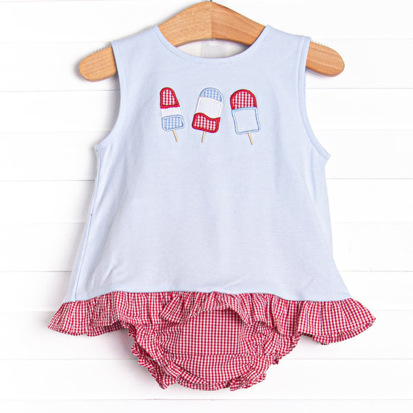 Popsicles and Patriotism Applique Diaper Set, Blue