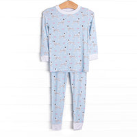 Dalmatian Daydream Bamboo Girl Pajama Set, Blue