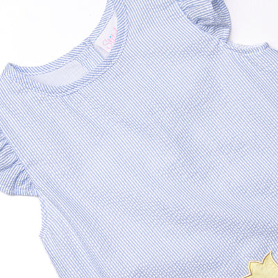 Pastel Petals Applique Short Set, Blue