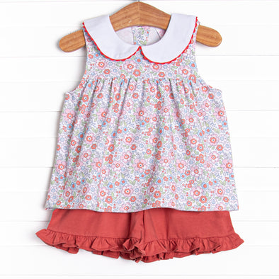 Fresh Market Florals Short Set, Red