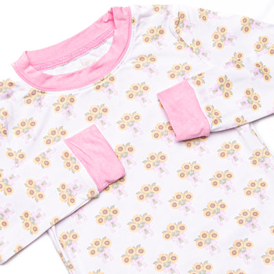 Here Comes the Sunflower Bamboo Pajama Set, Pink