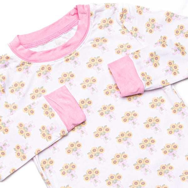 Here Comes the Sunflower Bamboo Pajama Set, Pink