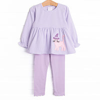 Whiskers and Witches Applique Legging Set, Purple