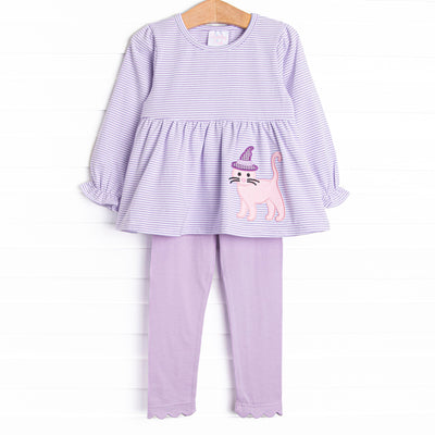 Whiskers and Witches Applique Legging Set, Purple
