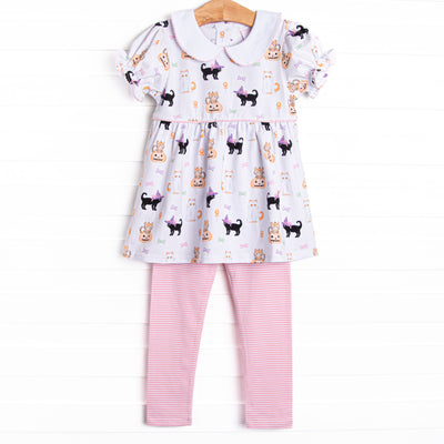 Whiskers and Witches Legging Set, Pink