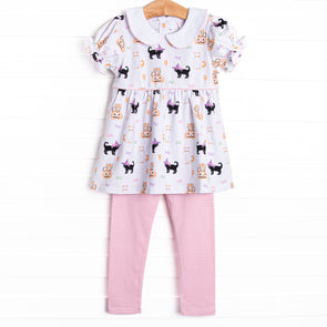 Whiskers and Witches Legging Set, Pink