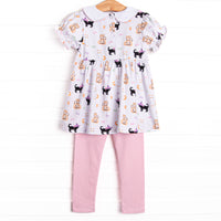 Whiskers and Witches Legging Set, Pink
