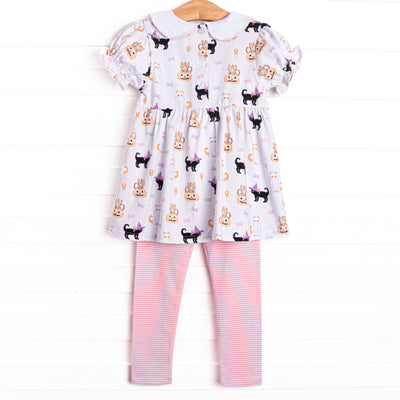 Whiskers and Witches Legging Set, Pink