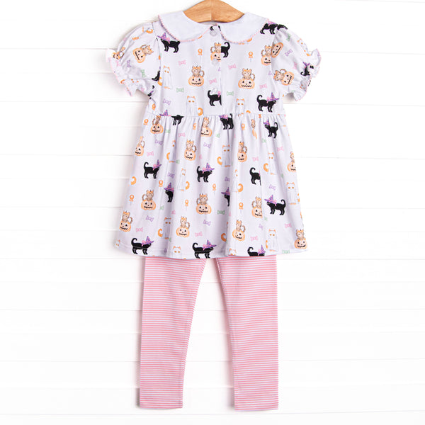 Whiskers and Witches Legging Set, Pink