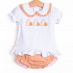 Little Ghosts Applique Ruffle Diaper Set, Orange