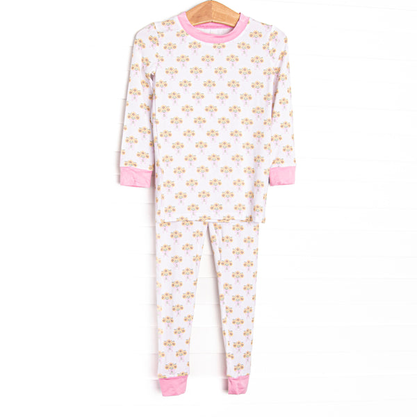 This set&nbsp;is made of the extremely soft, stretchy bamboo viscose fabric that feels like butter and features a pink sunflower print.
