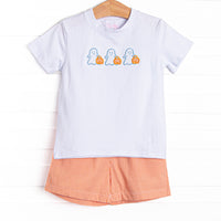 Little Ghosts Applique Short Set, Orange