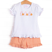 Little Ghosts Applique Ruffle Short Set, Orange