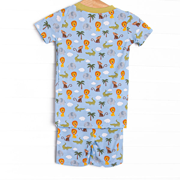 Bedtime Story Safari Bamboo Pajama Short Set, Blue