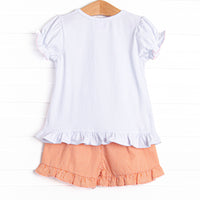 Little Ghosts Applique Ruffle Short Set, Orange