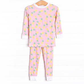 Pretty in Pineapples Bamboo Pajama Set, Pink