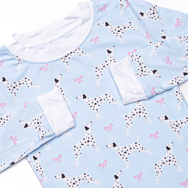 Dalmatian Daydream Bamboo Girl Pajama Set, Blue