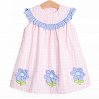 Petal Me Pretty Applique Dress, Pink Check