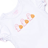 Little Ghosts Applique Ruffle Top, White