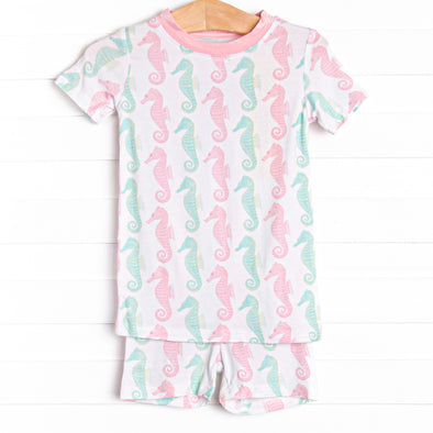 Seahorsin' Around Bamboo Pajama Short Set, Pink