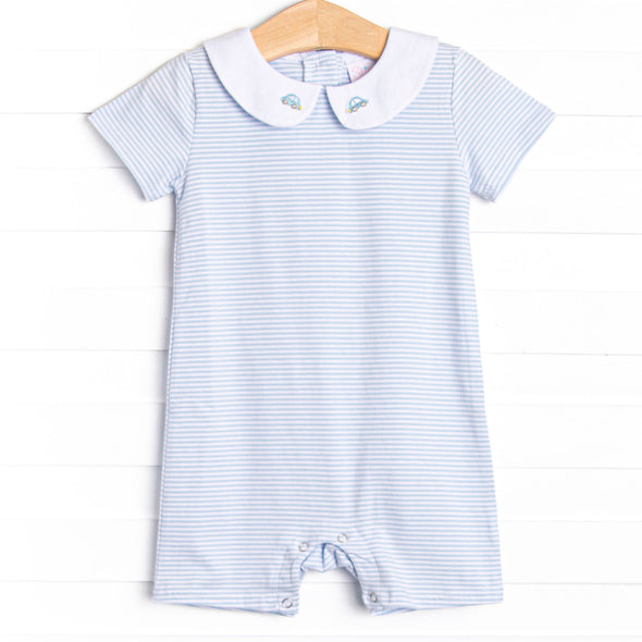 On the Way Home Embroidered Short Romper, Blue