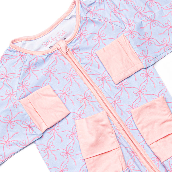 Bluebell Bows Bamboo Zippy Pajama, Blue