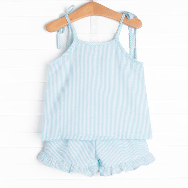 Friday Freeze Applique Ruffle Short Set, Blue
