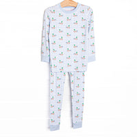 This set features&nbsp;extremely soft, stretchy bamboo viscose fabric that feels like butter and a blue duck print.