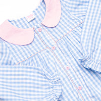 Bethany Blue Check Long Sleeve Collared Bubble, Blue