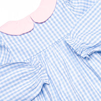 Bethany Blue Check Long Sleeve Collared Bubble, Blue