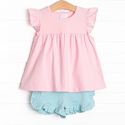 Calla Short Set, Light Pink and Mint Stripe