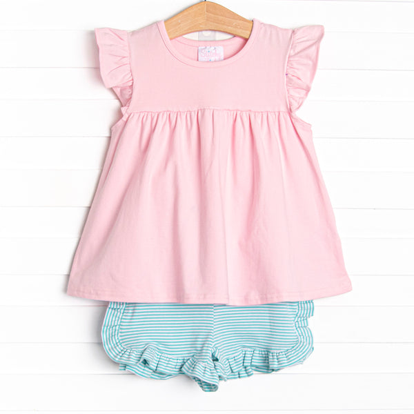 Calla Short Set, Light Pink and Mint Stripe