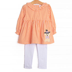 Paranormal Pup Applique Legging Set, Orange