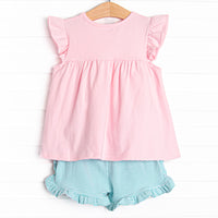 Calla Short Set, Light Pink and Mint Stripe