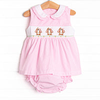 Long-eared Lops Smocked Diaper Set, Pink