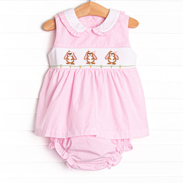 Long-eared Lops Smocked Diaper Set, Pink