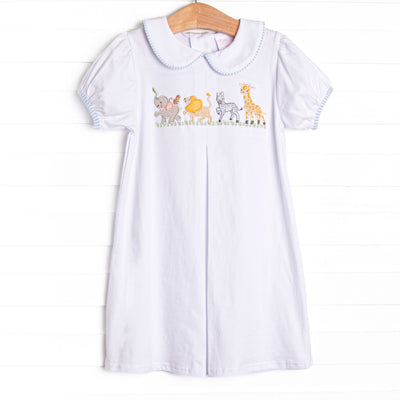 Animals on Parade Applique Dress, White