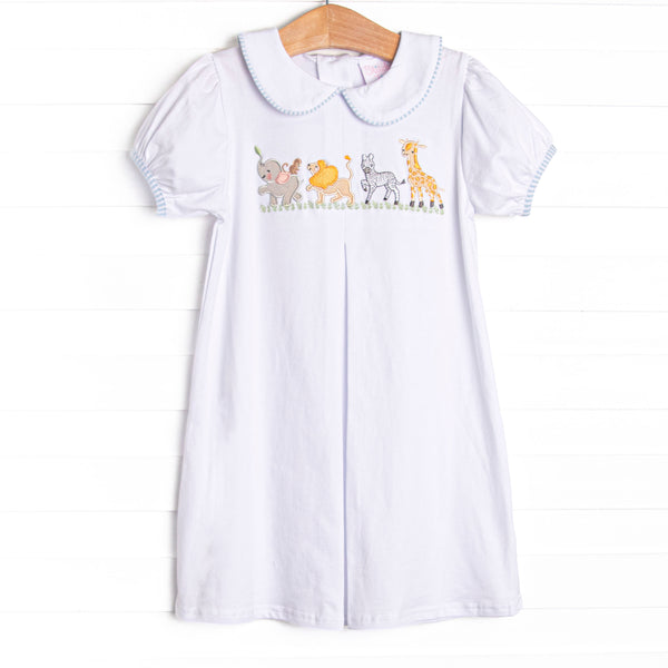 Animals on Parade Applique Dress, White